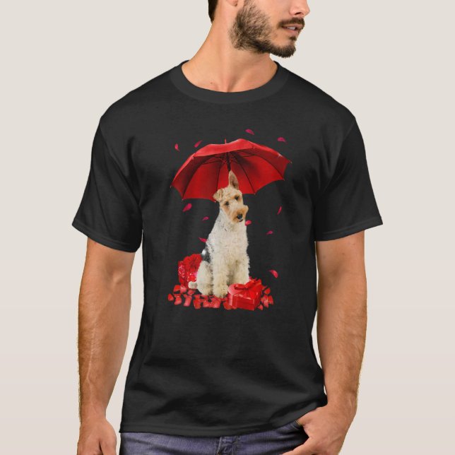 Camiseta Día de San Valentín Wire Fox Terrier Umbrella Hear (Anverso)