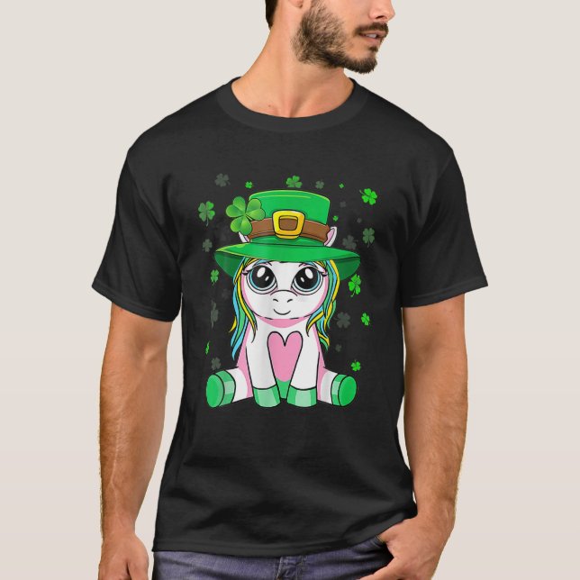 Camiseta Día de Santa Patrullas de Unicornio Shamrock Chica (Anverso)