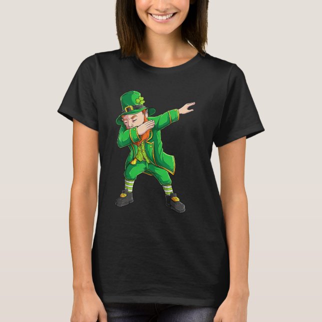 Camiseta Dia de Sta Patricks divertida, Dabbing Leprechaun  (Anverso)