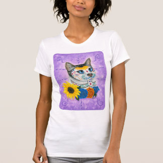 Camiseta Día del arte muerto del gato del cráneo del azúcar