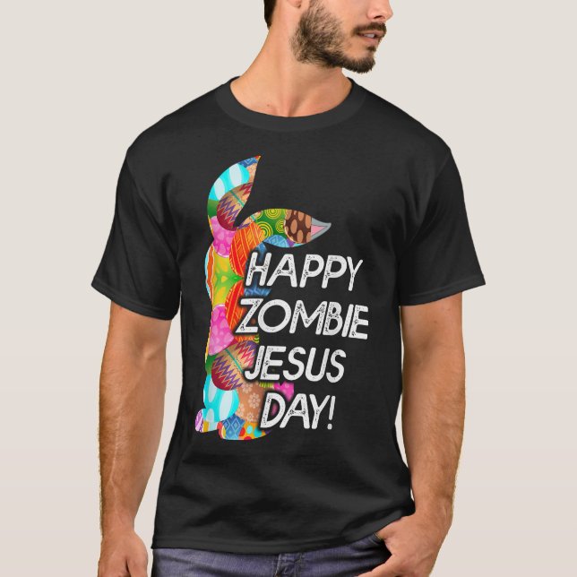 Camiseta Día del conejito de Pascua zombie Jesús feliz lind (Anverso)