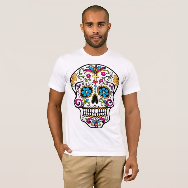 Camiseta día del cráneo de calaveras decoradas muertas (Anverso completo)