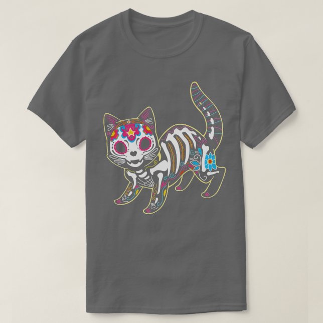 Camiseta Día del gato negro del cráneo del azúcar muerto (Diseño del anverso)