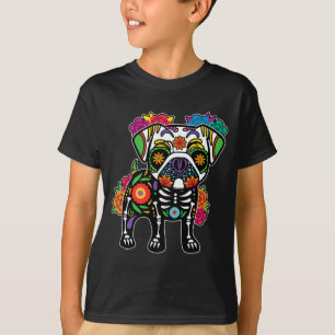 Camiseta Día del Gobierno de Perro Pug Floral Esqueleto Hom