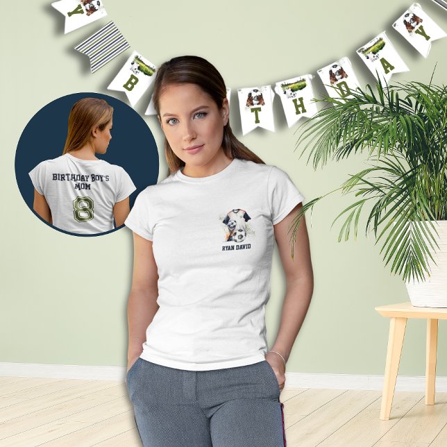 Camiseta Día del Juego de personalizados Mamá del Deporte d (Personalized Soccer Theme Birthday Party T-shirt Mom of the Birthday Boy )