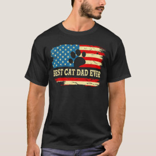 Camiseta Día del Padre Mejor Gato Papá Retro Bandera Americ