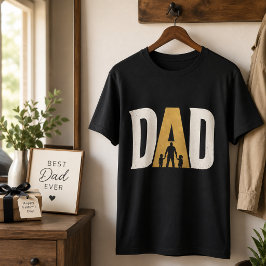 Camiseta Día del Padre Papá Silueta Con Niños Negro Oro