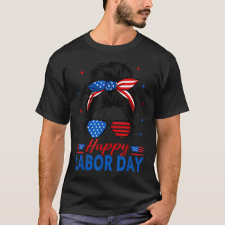 Camiseta Día del Trabajo Moño Desordenado Usa