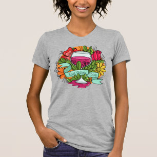 Camiseta Día del Vino Rojo Retro, vino ardiente de flores