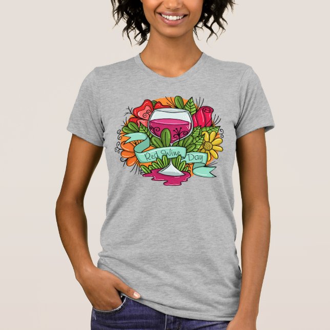 Camiseta Día del Vino Rojo Retro, vino ardiente de flores (Anverso)