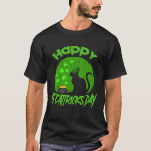 Camiseta Día Feliz de Gatos y Trucos Gato Negro Trébol Día