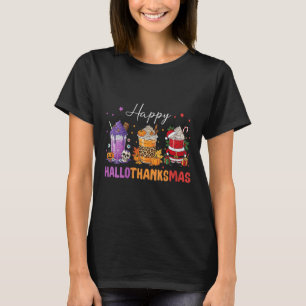 Camiseta Día Feliz de Hallothanksmas de Halloween y Acción