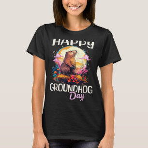 Camiseta Día Feliz de la Marmota Arte Gráfico Vintage Lindo