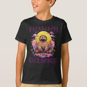 Camiseta Día Feliz de la Marmota Arte Gráfico Vintage Mujer