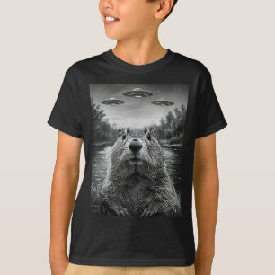 Camiseta Día Feliz de la Marmota Selfie de Marmota Con Ovni