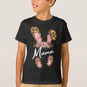 Camiseta Día Feliz de Pascua Leopardo Floral Mamá Orejas de