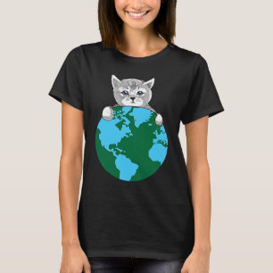 Camiseta Día Feliz Gato Lindo Protege Planeta Tierra