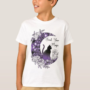 Camiseta Día Gráfico místico Celestial Negro Gato Luna