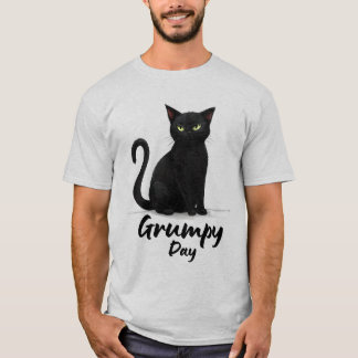 Camiseta Día gruñón con gato negro