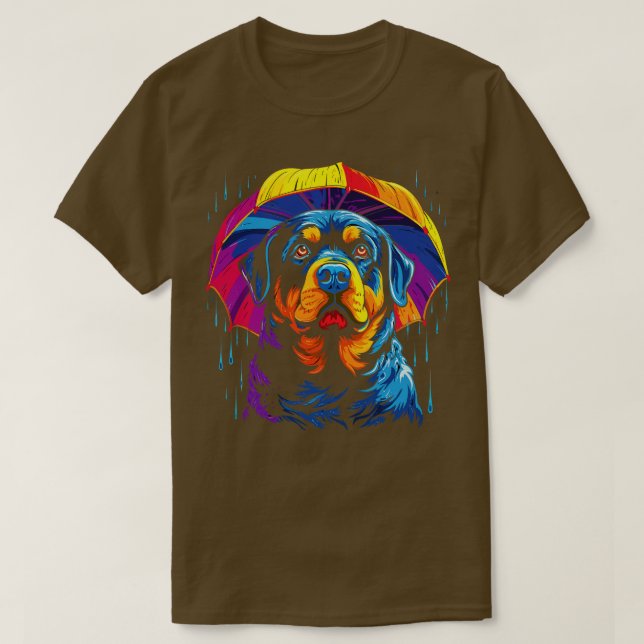 Camiseta Día lluvioso de Rottweiler con paraguas (Diseño del anverso)