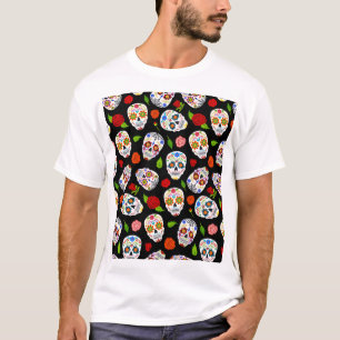 Camiseta Dia Los Muertos: patrón de cráneos de azúcar.