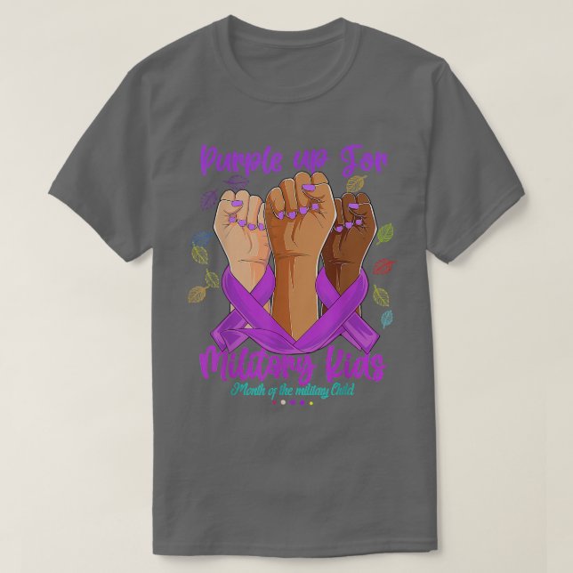 Camiseta Día morado de manos para niños militares Niños mor (Diseño del anverso)