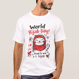 Camiseta Día Mundial del Hiyab Ilustración de Gato Lindo –