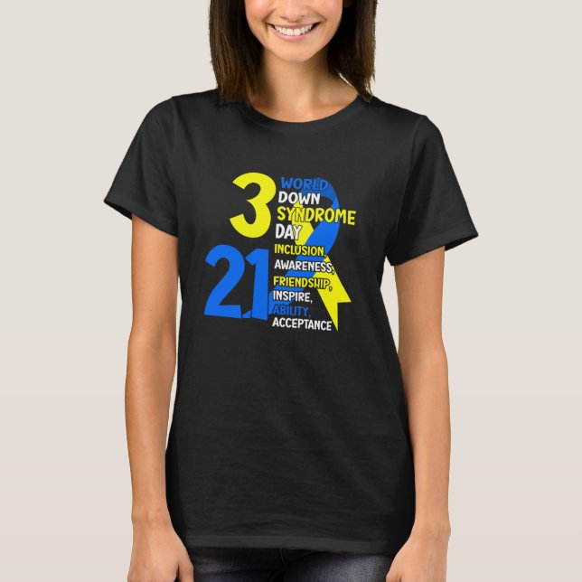 Camiseta Día Mundial del Síndrome de Down Trisomy 21 Blue y (Anverso)