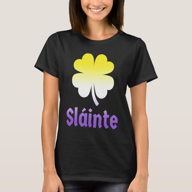 Camiseta Día no binario de San Patricio Shamrock LGBTQ Enby (Anverso)