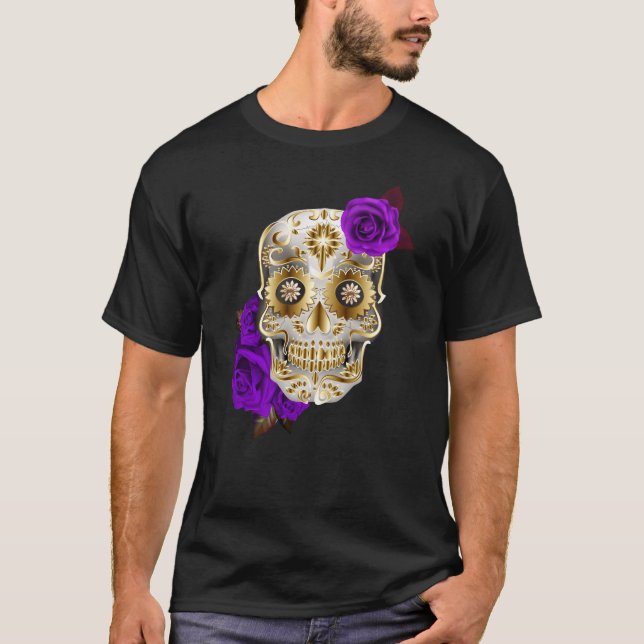 Camiseta Día Único De La Calavera Del Azúcar De Los Rosas M (Anverso)