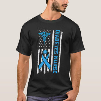 Camiseta Diabetes Awareness Month Nurse USA Flag Blue Ribbo