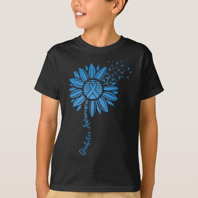 Camiseta Diabetes Awareness Month Sunflower Blue Ribbon Sup (Anverso)
