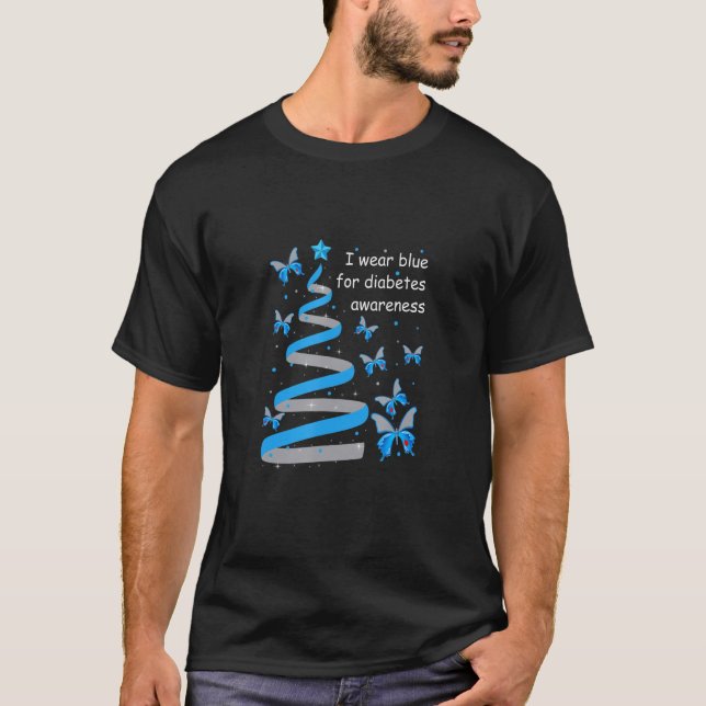 Camiseta Diabetes Conciencia Árbol de Navidad Mariposa azul (Anverso)