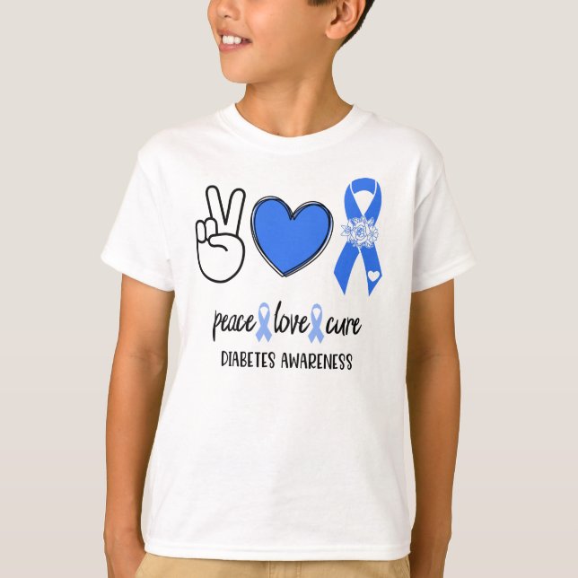 Camiseta Diabetes Conciencia Paz Cura de amor Usamos Azul (Anverso)