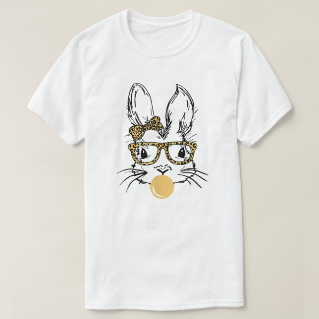 Camiseta Diabetes Cute Bunny Face Leopard Bandana Glasses B (Diseño del anverso)