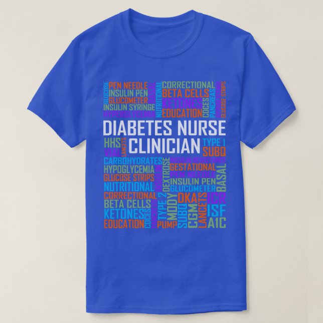 Camiseta Diabetes Enfermera Palabras clínicas (Diseño del anverso)