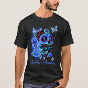 Camiseta Diabetes Sensibilización Calavera Cinta Azul Rosa 