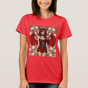 Camiseta Diabla Infernal en un Mar de Calaveras