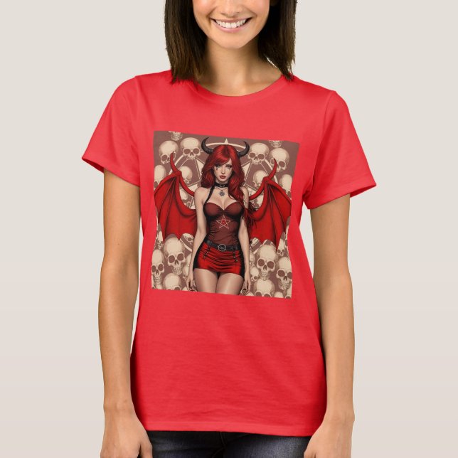 Camiseta Diabla Infernal en un Mar de Calaveras (Anverso)