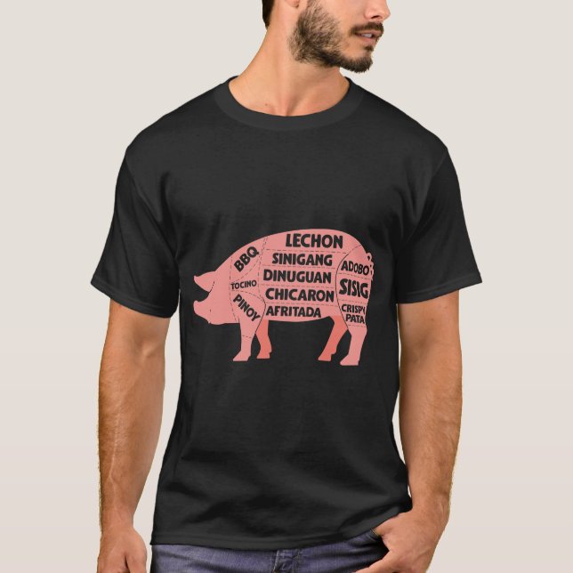 Camiseta Diagrama de barbacoa Cortes de carne de cerdo fili (Anverso)