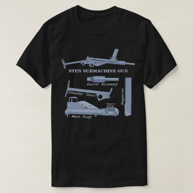 Camiseta Diagrama de cañones de submáquina Sten Gun British (Diseño del anverso)