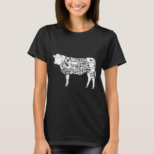 Camiseta Diagrama de cortes de carne de carnicero de vaca