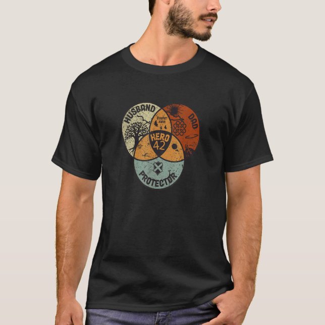 Camiseta Diagrama de Venn Esposo Papá Protector Hero 42 Pad (Anverso)