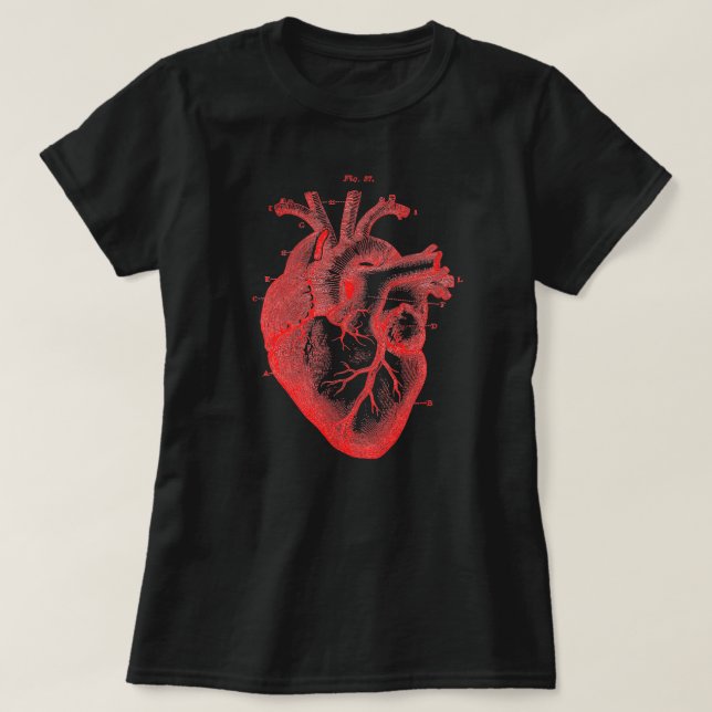 Camiseta Diagrama del corazón anatómico rojo femenino camis (Diseño del anverso)