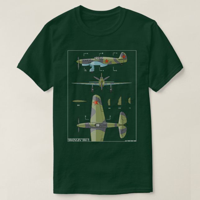 Camiseta Diagrama Gi de Yakovlev Yak1 avión ruso de combate (Diseño del anverso)