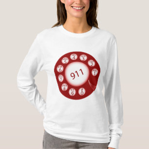 Camiseta Dialo Rojo de Teléfono Giratorio Número de Emergen