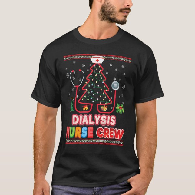 Camiseta Dialysis Enfermera Crew Árbol de Navidad Stethosco (Anverso)