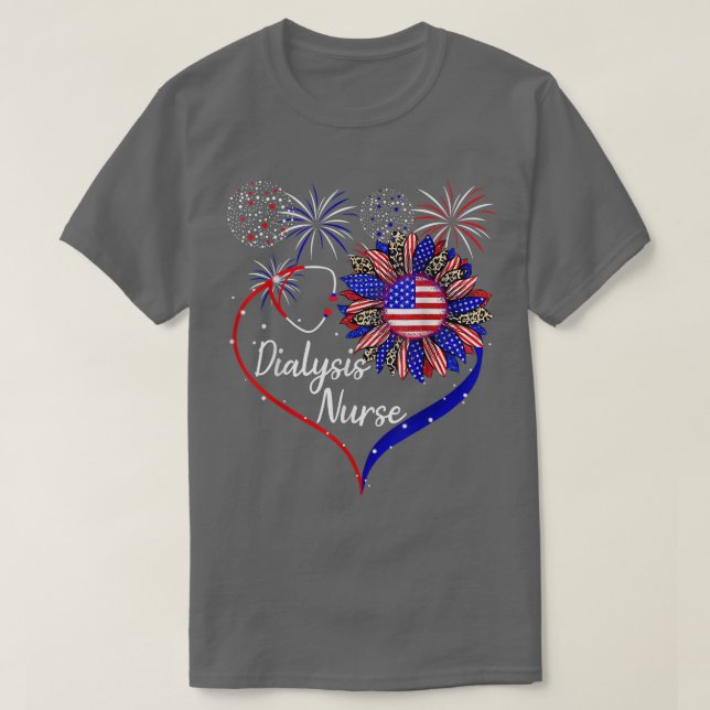 Camiseta Dialysis Nurse 4th Of July American US Flag Sunflo (Diseño del anverso)