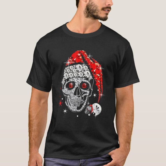 Camiseta Diamante de cráneo usando a Santa Claus Gorra Merr (Anverso)