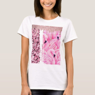 Camiseta Diamantes Flamingo Rosa Brillante